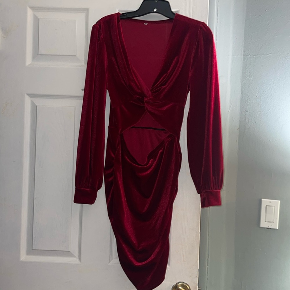 Red body con dress